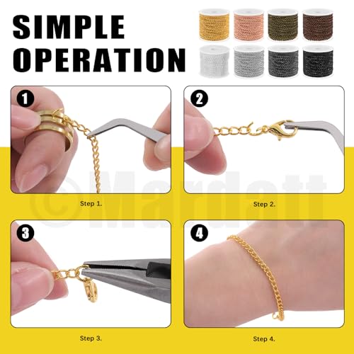 Mardatt 102Pcs Jewelry Making Kit, 10 Yards Necklace Chains with 50Pcs Open Jump Rings, 50Pcs Lobster Clasps, Chain Nose Pliers for DIY Necklace Bracelet Jewelry Making (Silver) - color: Silver