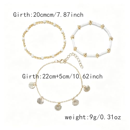 Boho Shell Ankle Bracelet Set for Women Gold Plated Adjustable Anklet Beach Inspired Foot Jewelry with Starfish & Pearl Charms - color: B