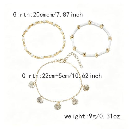 Boho Shell Ankle Bracelet Set for Women Gold Plated Adjustable Anklet Beach Inspired Foot Jewelry with Starfish & Pearl Charms - color: B