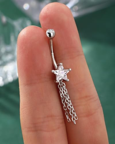14K Gold Plated Belly Button Rings 925 Sterling Silver Belly Navel Rings for Women Star Navel Piercing Jewelry