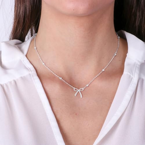 Thaivor Necklace for Women Dainty Bow Necklace 14K Gold Plated Cute Choker Small Pendant Charm Necklaces Teen Gift Trendy Stuff Personalized Jewelry Gifts - color: Silver-Bead-1