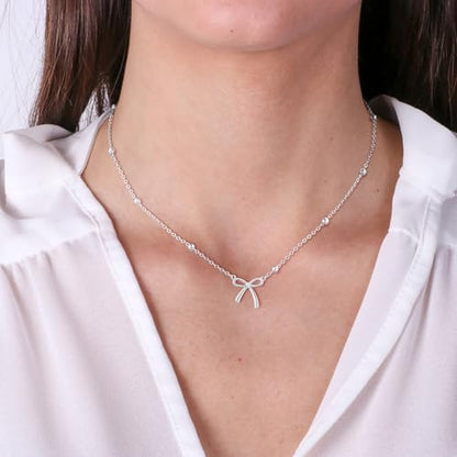 Thaivor Necklace for Women Dainty Bow Necklace 14K Gold Plated Cute Choker Small Pendant Charm Necklaces Teen Gift Trendy Stuff Personalized Jewelry Gifts - color: Silver-Bead-1
