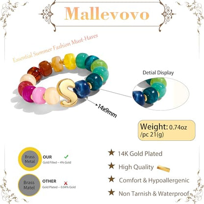 Bubble Initial Chunky Beaded Bracelet for Women Colorful Resin Bead Trendy Statement Big Stretch Bracelets Summer Beach Boho Charm Jewelry Cute Gifts for Women - color: Initial S