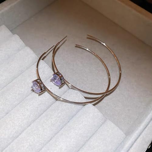 OwMell Large Hoop Earrings for Women 925 Sterling Silver Post 14K Gold Plated Big Hoops Earrings Trendy Pearl Cubic Zirconia Hoop Earrings - color: Purple Silver