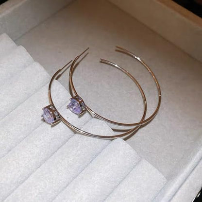 OwMell Large Hoop Earrings for Women 925 Sterling Silver Post 14K Gold Plated Big Hoops Earrings Trendy Pearl Cubic Zirconia Hoop Earrings - color: Purple Silver