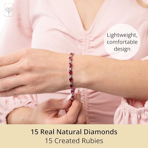 MAX + STONE 925 Sterling Silver Created Ruby Bracelet for Women | July Birthstone Ruby Bracelet | Hypoallergenic Sterling Silver Tennis Bracelets - style: Pear Cut | Diamond