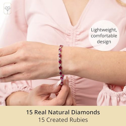 MAX + STONE 925 Sterling Silver Created Ruby Bracelet for Women | July Birthstone Ruby Bracelet | Hypoallergenic Sterling Silver Tennis Bracelets - style: Pear Cut | Diamond