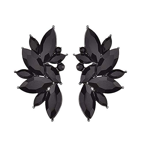 80s Funky Punk Rock Spiky Starburst Angel Wings Oversized Colorful Stones Studded Candy Cluster Women Statement Stud Earrings - color: Jet Black