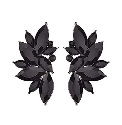 80s Funky Punk Rock Spiky Starburst Angel Wings Oversized Colorful Stones Studded Candy Cluster Women Statement Stud Earrings - color: Jet Black