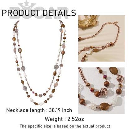Bocar Long Necklaces for Women Trendy, Boho Layered Crystal Beaded Collar Necklaces for Women, Fashion Statement Necklaces Jewelry - color: Brown