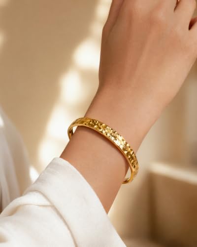 Hammered Texture Bracelet for Women - Maximum 8 inches Adjustable Cuff Bangle, Elegant Boho Chic Jewelry Silver & Gold - color: Gold-A