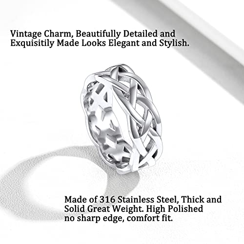 Bestyle Celtic Knot Band Rings for Men Women, Stainless Steel Irish Finger Ring Viking Wedding Bands Jewelry Gift Wedding Promise Gold Silver Black - color: 02.Stainless Steel