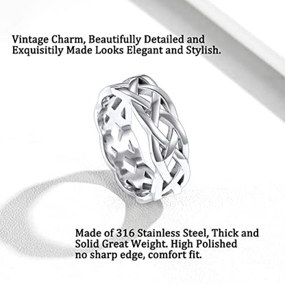 Bestyle Celtic Knot Band Rings for Men Women, Stainless Steel Irish Finger Ring Viking Wedding Bands Jewelry Gift Wedding Promise Gold Silver Black - color: 02.Stainless Steel