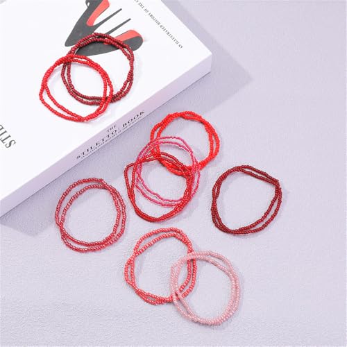 Boho Stackable Seed Beaded Bracelets for Women 18-20Pcs Colorful Handmade Multilayered Rice Bead Bracelet Set Summer Beach Bohemian Jewelry Gift - color: A-Red