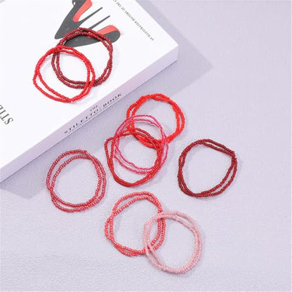 Boho Stackable Seed Beaded Bracelets for Women 18-20Pcs Colorful Handmade Multilayered Rice Bead Bracelet Set Summer Beach Bohemian Jewelry Gift - color: A-Red
