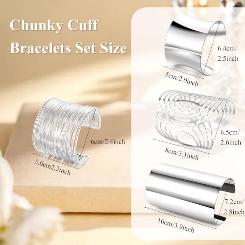 4PCS Chunky Cuff Bracelets Set for Women Hammered Chunky Bracelets Adjustable Open Wide Wire Bracelets Irregular Minimalist Coil Bangle Set Gold Silver Upper Arm Punk Jewelry - color: Silver A