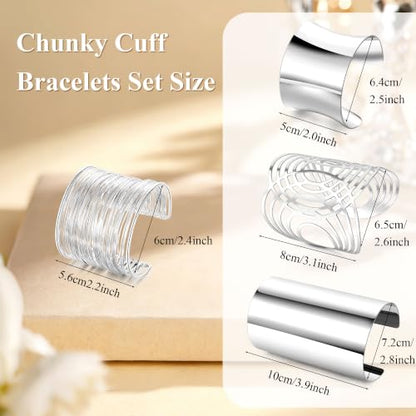 4PCS Chunky Cuff Bracelets Set for Women Hammered Chunky Bracelets Adjustable Open Wide Wire Bracelets Irregular Minimalist Coil Bangle Set Gold Silver Upper Arm Punk Jewelry - color: Silver A
