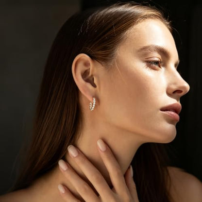 Inside-Out CZ Hoop Earrings, Small Hoop Earrings for Women Huggie Earrings | 14k Gold Plated Huggie Hoop Earrings with Stones for Work, Weekends and Everyday - color: 14k gold