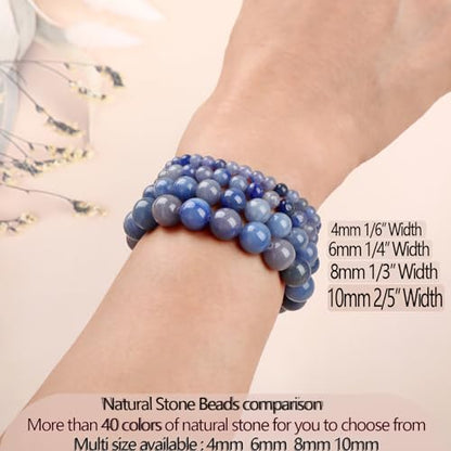 LPBeads Handmade Natural Gemstone Stretch Elastic Bracelet Healing Crystal Round Stone Beads Jewelry Gifts for Women Men - color: Blue Aventurine, size: 4mm