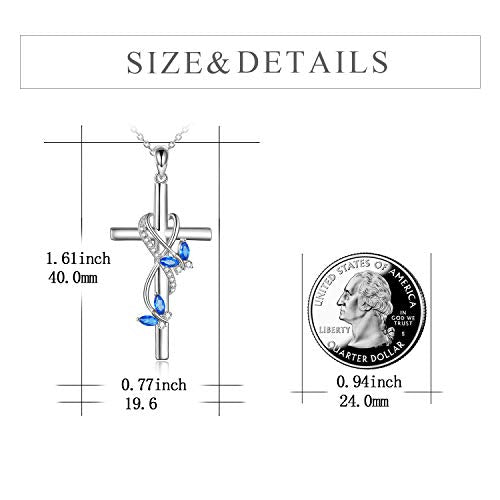 POPLYKE Cross Necklace for Women 925 Sterling Silver Cross Pendant Necklace Animal Jewelry Christmas Gifts for Women Mother Grandma - style: Butterfly