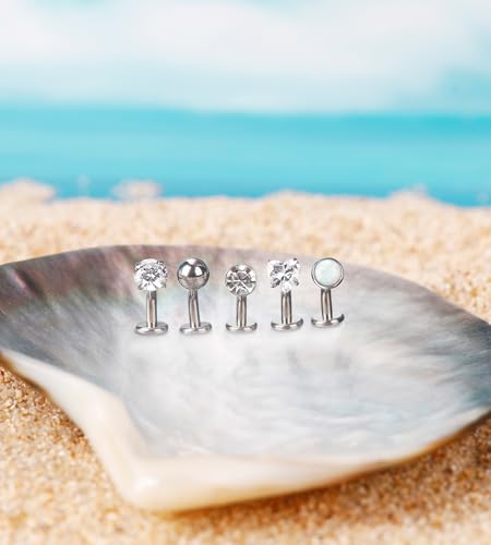 BSJ4U 5 Pcs Titanium Floating Belly Button Rings 14G Hypoallergenic Belly Rings for Women 8mm/10mm/12mm/14mm Internally Threaded Flat Navel Belly Piercing Jewelry - size: 8mm