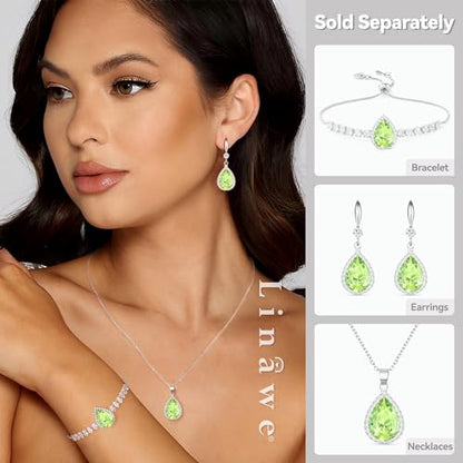 Linawe Crystal Chain Necklace for Women Trendy, Imitation Diamond Pendant, Statement Cubic Zirconia Boho Jewelry Set, 14K Gold/Rose Gold/Silver Birthstone Necklace - color: Silver,August