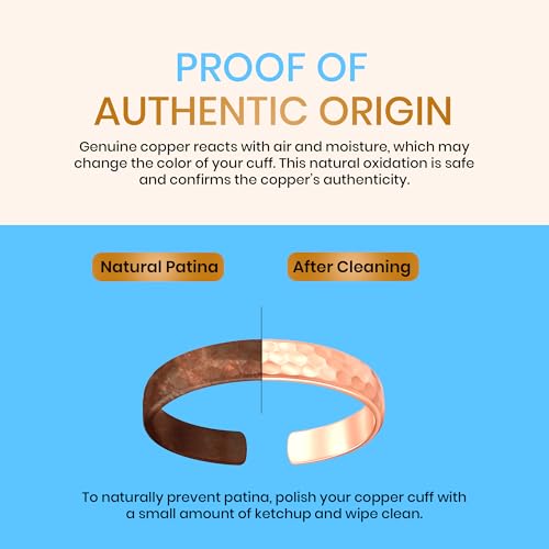 Healing Monk Pure Copper Bracelet for Men & Women – Handmade Uncoated Copper Jewelry Cuff – Adjustable Healing Copper Bracelets for Arthritis – Mens & Womens Copper Cuff Pulsera de Cobre - style: Hammered