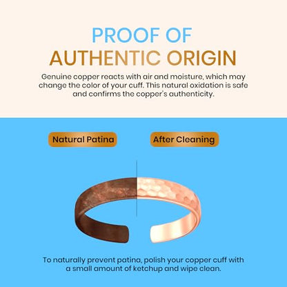 Healing Monk Pure Copper Bracelet for Men & Women – Handmade Uncoated Copper Jewelry Cuff – Adjustable Healing Copper Bracelets for Arthritis – Mens & Womens Copper Cuff Pulsera de Cobre - style: Hammered
