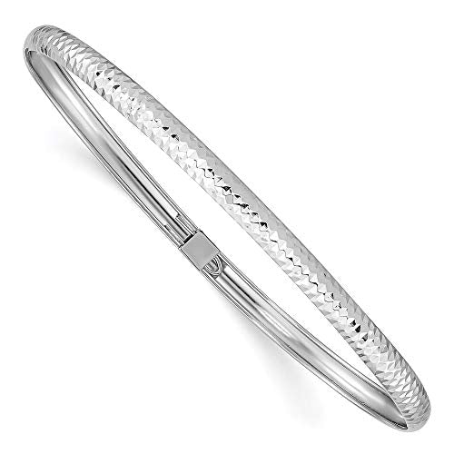 Sonia Jewels Real 14k White Gold Textured Flexible Bangle Cuff Bracelet 7.5" (Width = 4mm)