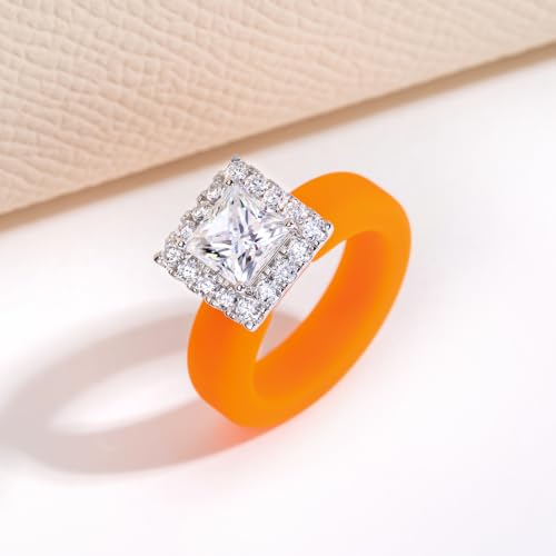 Moissanite Silicone Ring for Women, Promise Ring 925 Sterling Silver, Soft - color: Orange