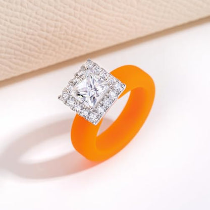 Moissanite Silicone Ring for Women, Promise Ring 925 Sterling Silver, Soft - color: Orange