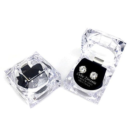 Stainless Steel Round Cut Cubic Zirconia Stud Earrings With Clear Case - Gold, Silver (3mm~12mm) - color: 7mm-Silver