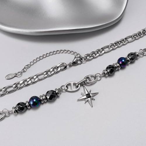 Gothic Cross Star Necklace For Men Women Silver Stainless Steel Cuban Link Paperclip Figaro Bead Chain Punk Kpop Y2k Goth Irregular Layered Cross Pendant Necklace Non Tarnish Jewelry Gift - color: Silver E