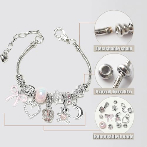 DS Charm Bracelets for Girls Adjustable Silver Stainless Steel Gift Box | Cute Cartoon Charms,Friendship Jewelry,Birthday Gifts,Teen Kid Fit, Tarnish Resistant,Stackable Trendy Daily Wear - style: Silver-crown