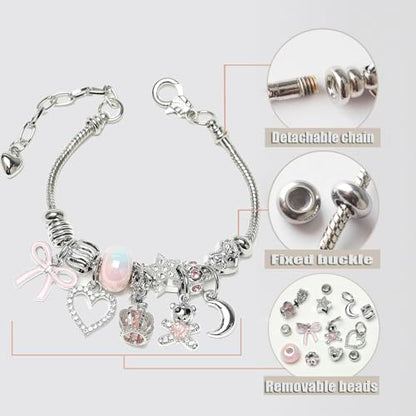 DS Charm Bracelets for Girls Adjustable Silver Stainless Steel Gift Box | Cute Cartoon Charms,Friendship Jewelry,Birthday Gifts,Teen Kid Fit, Tarnish Resistant,Stackable Trendy Daily Wear - style: Silver-crown