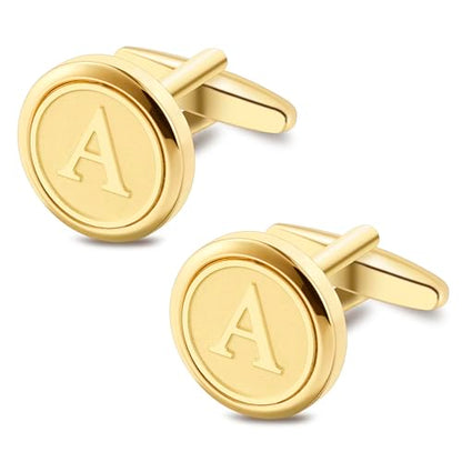 Initial Letter A-Z Cufflinks for Men Silver/Gold/Black Cufflinks 26 Alphabet Letter Copper Cufflinks for Formal Occasions Gifts Anniversary Business Wedding for Bridegroom Groomsmen - size: Gold, style: Initial: A
