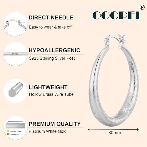 OOOPEL 925 Sterling Silver Hoop for Women Gold Hoop Earrings Hypoallergenic Diamond-Cut Ripples Designed - Non Tarnish Large Hoop Earrings(30/40/50/60/70mm) - color: Silver-30mm