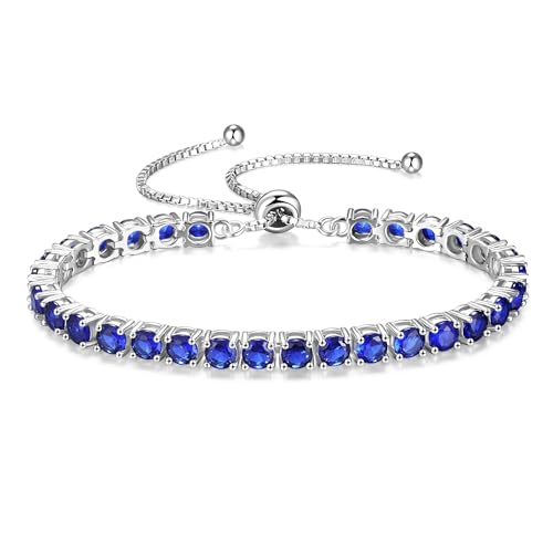 FANCIME Birthstone Bracelet Jewelry for Women Sterling Silver Tennis Bracelet Classic Bolo Adjustable Chain Fine Jewelry Anniversary Birthday Gifts for Women Mom Wife Her - color: 09-Sapphire
