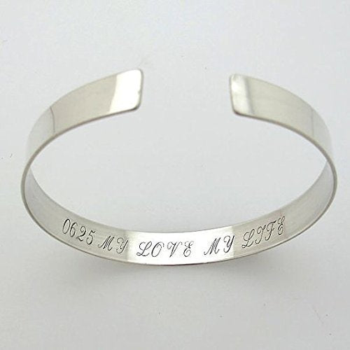 Silver Bracelet Both sides Engravable Cuff Unisex Custom Jewelry Engraved Gift Birthday Gift Custom Engraving Cuff Bracelet Motivational Mantra Quote Engraved Silver Bangle for him or her