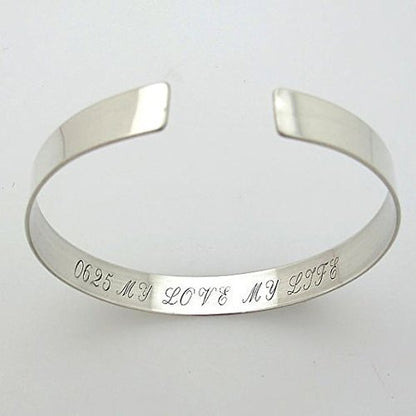 Silver Bracelet Both sides Engravable Cuff Unisex Custom Jewelry Engraved Gift Birthday Gift Custom Engraving Cuff Bracelet Motivational Mantra Quote Engraved Silver Bangle for him or her