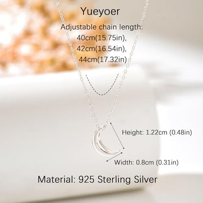 925 Sterling Silver Crescent Moon Necklace for Women | Crescent Choker Necklace 14K Gold Plated Dainty Half Moon Pendant Necklace for Mother Daughter Wedding Jewelry Gift - color: Silver