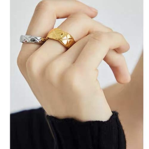 Shapes Studio 18k Gold Plated Rings for Women,Crush Wide Band Gold Plated Ring, Stacking Rings, Wedding Band Minimalist Style - color: Silver Narrow