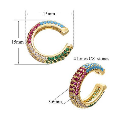 Ear Cuffs for Women - CZ Paved Hoop Conch Cuff Earrings for Men - Sparkle Rhinestones Clip On Wrap Earrings Non Pierced - color: Gold - Colorful stones