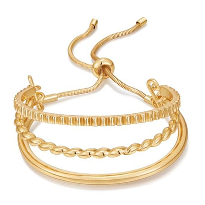 14K Gold Bracelets for Women Adjustable Slider Bracelet Bangle Bracelets for Women Trendy Chain Bracelet - color: Three-layer