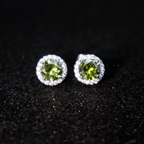 YOMELA Round Cubic Zirconia Stud Earrings for Women | Everyday Dainty, Diamond-Like Brilliance, CZ Halo Birthstone Studs, Hypoallergenic & Lightweight, Elegant & Versatile - color: Peridot
