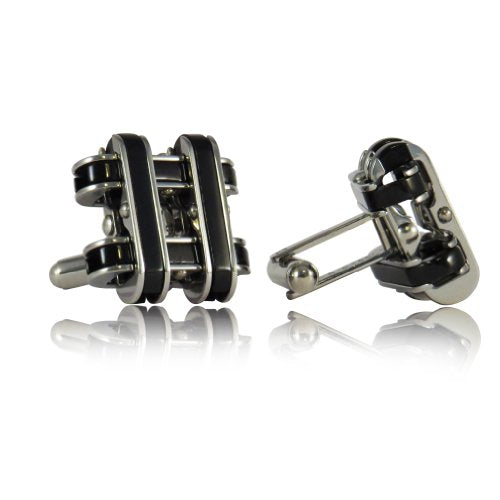 Cuff-Daddy Industrial Chain-Link Black Enamel Stainless Steel Cufflinks with Presentation Box