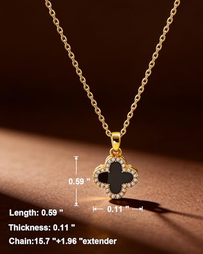 Four Leaf Clover Necklace 18K Gold Plated Necklaces for Women Lucky Flower Pendant Adjustable Link Chain Stainless Steel Dainty Trendy Simple Jewelry Gifts for Women - color: 1G-White+Black