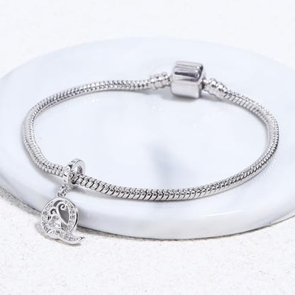 925 Sterling Silver Letter Charms for Pandora Bracelets Silver Letter A Alphabet Charm Initial Dangle Charms Beads Jewelry Gift for Women - style: Dangle Letter Charm Q