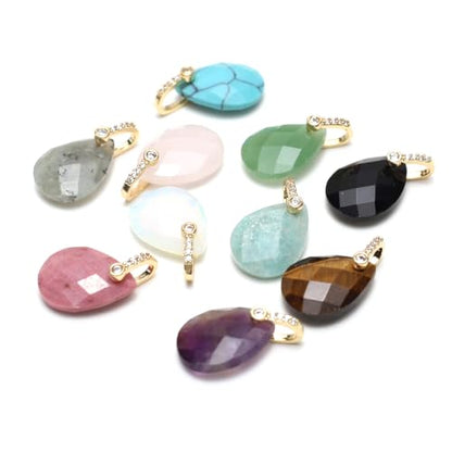 LE SKY Natural Stone Pendants Healing Crystal Gemstones with Rhinestone Charms for jewelry Making Necklace DIY Craft Gift - color: faceted drop