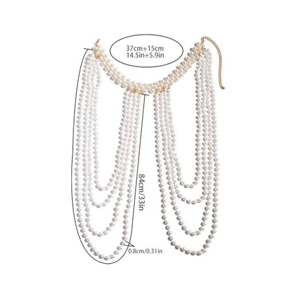 Summer Multi-layered Pearl Shoulder & Body Chain Jewelry - Festival & Rave Pearl Neck & Arm Chain - Sexy Bridal & Wedding Jewelry for Women